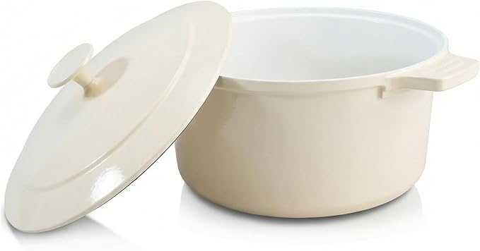 Gotham Steel 5 Qt Dutch Oven Pot with Lid, Nonstick Ceramic Dutch Oven Stock Pot, 10 in 1 Cooking Pot & Dutch Oven for Bread Baking, Lightweight Oven & Dishwasher Safe – Cream