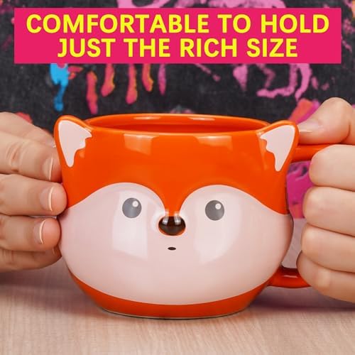 Fox Mug, Ceramic Coffee Mug, 14 oz, Orange