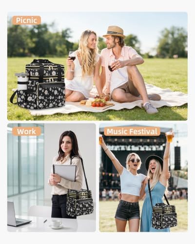 Lunch Box for Women Double Deck Large Lunch Bag Women Daisy Tote Lunch Bag