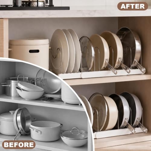 Sieral 2 Pack Expandable Pots and Pans Organizer Under Cabinet,White
