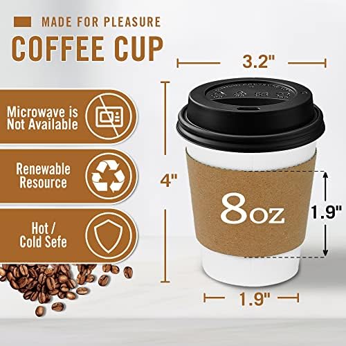 Ginkgo 100-Pack 8 oz Thickened Coffee Cups with Lids and Sleeves