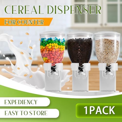1 Pack Triple Cereal Dispenser 2L, Countertop Dry Food Dispenser, White