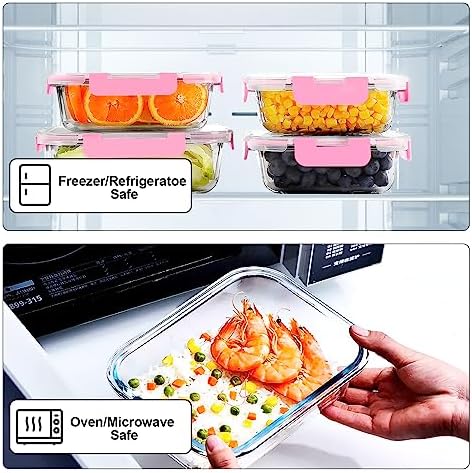 VERONES 10 PACK Glass Meal Prep Containers Set with Lids, Pink