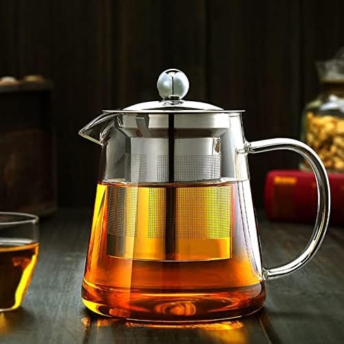 Glass Teapot with Removable Stainless Steel Infuser, Borosilicate Glass Tea Pot with Strainer,for Blooming Tea & Loose Leaf Tea, Microwave & Stovetop Safe (33OZ)
