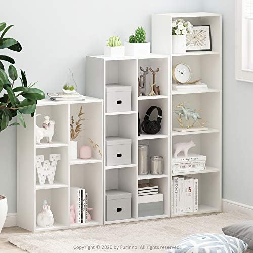 Furinno LUDER Book Shelf, 7-Cube Bookshelf, Bookcase with Open Shelves, 9.4 x 19.5 x 41.7, Easy Assembly, for Living Room, Bedroom, Home Office, White
