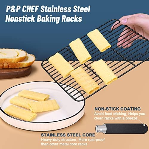 P&P CHEF 9.7" x 7.3" Cooling Baking Wire Racks Pack of 2, Black