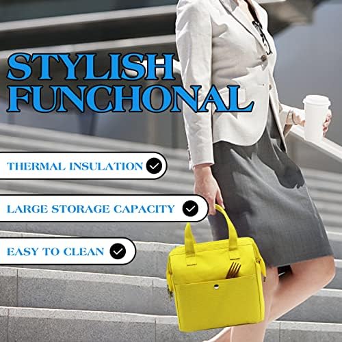 Mziart Insulated Lunch Bag, Simple Cute Lunch Box for Women Men, Yellow