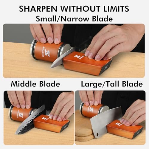 Knife Sharpener Kit, Rolling Knife Sharpener Tool, Kitchen Knife Sharpener with Diamonds and Ceramic for Steel of Any Hardness, Knife Sharpening with 15 & 20 Degree Magnetic Angle.