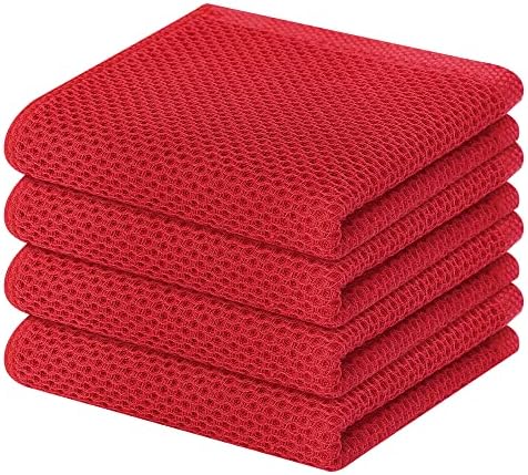 Homaxy 100% Cotton Waffle Weave Kitchen Dish Towels 4-Pack, Red