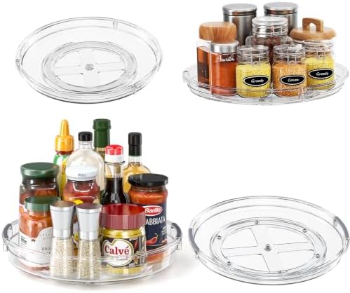 LAMU 4 Pack Lazy Susan Organizer Turntable for Cabinet, Pantry Organizers and Storage, Rotating Condiment Organizer for Kitchen, Table Top, Fridge, Countertop, Spice Organization, 10.6''x2, 9''x2