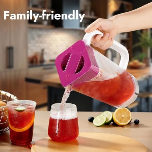 CURTA 1 Pack 2 Liters/68 oz Plastic Pitcher with Lid & Handle for Kitchen,ICED JUICE and Coffee Carafe Beverage Serveware, Acrylic Water Jug for Hot/Cold Drinks&lemonade