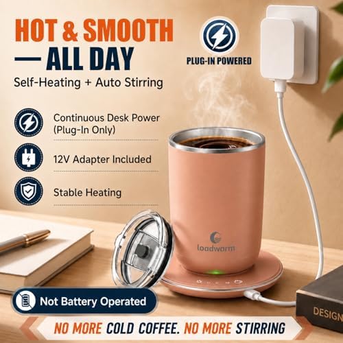 Self Heated Stirring Coffee Mug, 10oz Auto Mixing Cup with Warmer, Rose