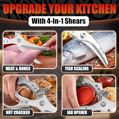 Stainless Steel Poultry Shears, Hardened Blades, Safety Lock
