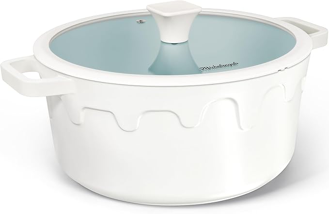 MICHELANGELO 8-Quart Soup Pot with Lid - Nonstick Large Ceramic Stock Pot for Induction Cooktop, 8qt Non Stick Cooking Pots with Silicone Handle Covers & Pot-Holder, Cream