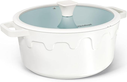 MICHELANGELO 8-Quart Soup Pot with Lid - Nonstick Large Ceramic Stock Pot for Induction Cooktop, 8qt Non Stick Cooking Pots with Silicone Handle Covers & Pot-Holder, Cream