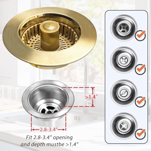 Anlige Kitchen Sink Drain Strainer, 3 in 1 Pop Up Kitchen Sink Stopper