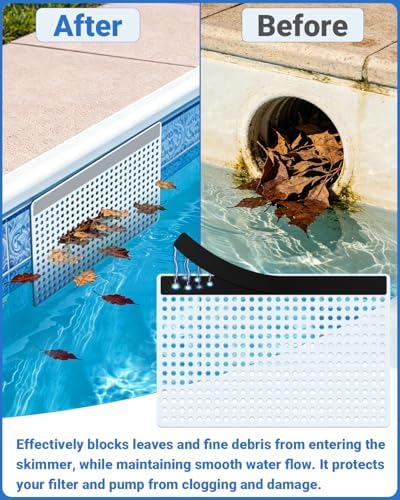 Magnetic Pool Skimmer Guard Kit 15.7"×9.8", Rustproof Pool Skimmer Leaf Guard Net with Rope & Telescopic Rod, Pool Skimmer Screen Saver,Debris, Hair & Leaves Catcher for Inground & Above Ground Pools