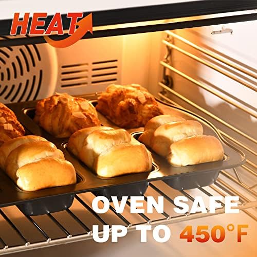 HONGBAKE Mini Loaf Baking Pans, Nonstick Small Cornbread Pan, Tiny Banana Bread Pan, Heavy Duty Carbon Steel Brownie Tin, 8-Cavity, Dark Grey