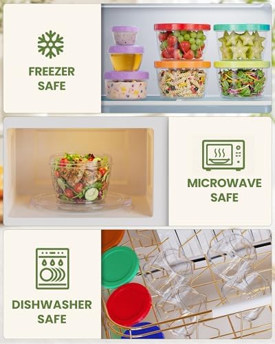 13 Pack-17/10/5/2.7oz Reusable Freezer Storage Containers, Airtight Plastic Food Sauce Salad Dressing Storage Containers with Twist Top Lids, BPA Free, Stackable, Leakproof, Microwave/Dishwasher Safe