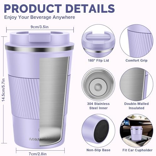 MOMSIV 12oz Travel Coffee Mug, Insulated Coffee Cup with Leakproof Lid