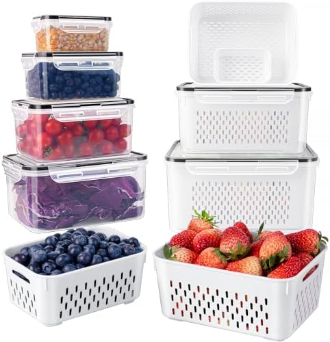 Freshmage Fruit Storage Containers for Fridge with Removable Colander 6 pcs