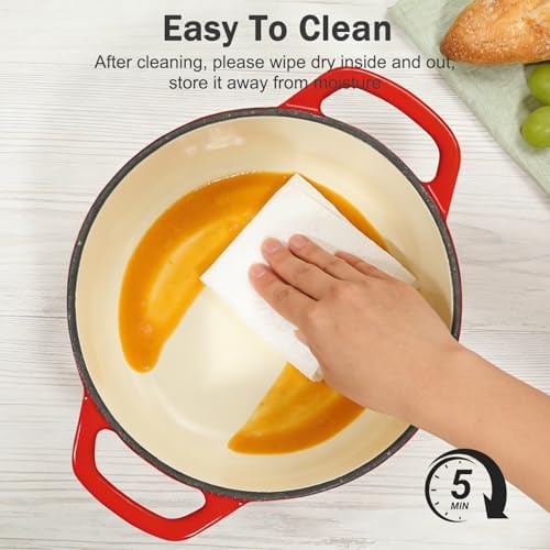 Enameled Cast Iron Dutch Oven Pot with Lid, 6 QT Large Dutch Oven