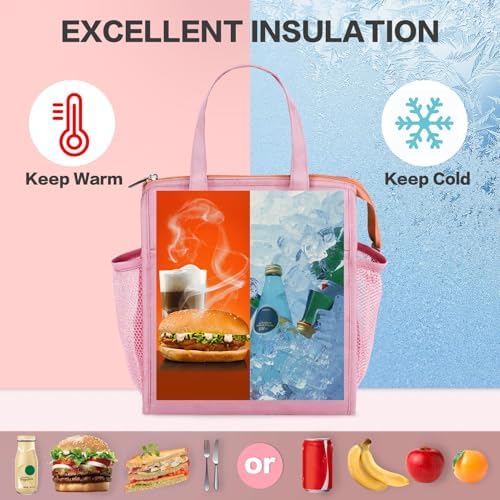 Insulated Lunch Bag Women, 12L Large Thermal Snack Bag Reusable Cooler Tote