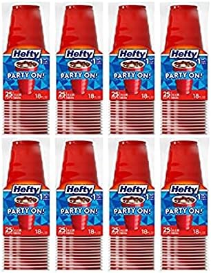 Hefty Party On Disposable Plastic Cups, Red, 18 Ounce, 25 Count (pack of 8)