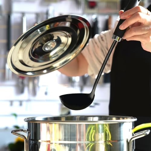 12-Inch Black Stainless Steel Soup Ladle, Metal Ladle Spoon