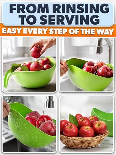 1.7L Rice Strainer with Handle, 9.4 In, Lightweight, ABS (Green)