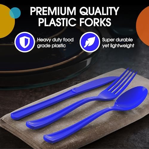 Party Solids Dark Blue Plastic Silverware 150 Pcs Dark Blue Cutlery Set