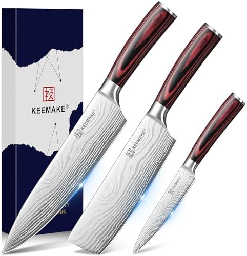 KEEMAKE 3 Pieces Kitchen Knife Set, Professional Ultra Sharp Chef Knife Set