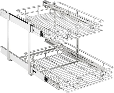 2-Tier Kitchen Cabinet Pull Out Shelf and Drawer Organizer Slide Out Pantry Storaqe Basket in Multiple Sizes (15" W x18 D)