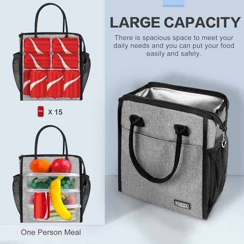 Insulated Lunch Bag Women, 12L Large Thermal Snack Bag Reusable Cooler Tote