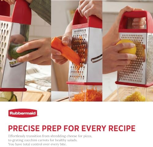 Rubbermaid EZ Grip Box Grater, Stainless Steel Cheese Grater & Container - BPA Free Multi-Surface Cheese Shredder & Food Grater for all Vegetables | Graters for Kitchen -Non-Slip Base, Dishwasher Safe