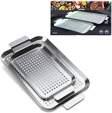 Grill Pan Set of 2, BBQ Grill Topper for Outdoor Grill Food Tray
