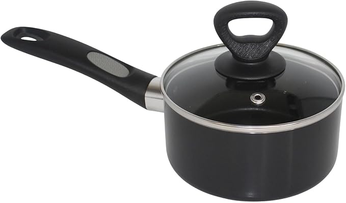 Mirro A79723 Get-A-Grip Aluminum Nonstick Sauce Pan with Glass Lid Cover, 2-Quart, Black
