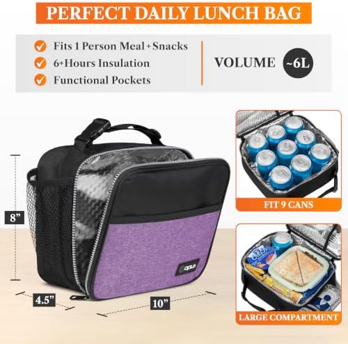 opux Insulated Lunch Bag for Kids, Reusable Lunch Box for School, Purple
