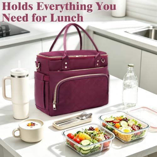 GYEUKHAM Insulated Lunch Bag for Women Men,Extra Large Lunch Box, Leakproof Reusable Cooler Tote for Adult, Everyday Soft Lunch Tote Bag for Work College Picnic Travel,Purple