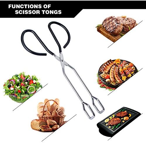 MSY BIGSUNNY Stainless Steel Scissor Tongs Heavy Duty Cooking Tongs with Soft Handles (2, black 10" + 10")