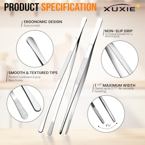 2 Pcs Cooking Tweezers, 12" Kitchen Tweezers Tongs with 6 Pcs BBQ Skewers
