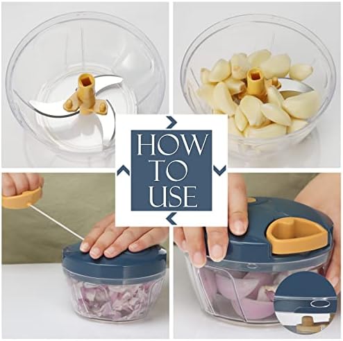 Ourokhome Manual Food Processor Vegetable Chopper, Portable Hand Pull String Garlic Mincer Onion Cutter for Veggies, Ginger, Fruits, Nuts, Herbs, etc., 500ml, Deep Blue