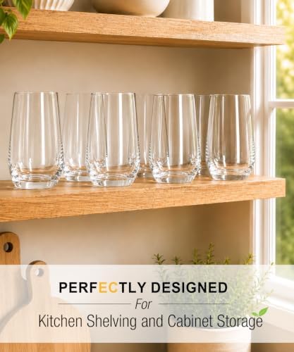 Drinking Water Glass Cups Set,Crystal Clear tall Glass cups set of 8,16.2oz