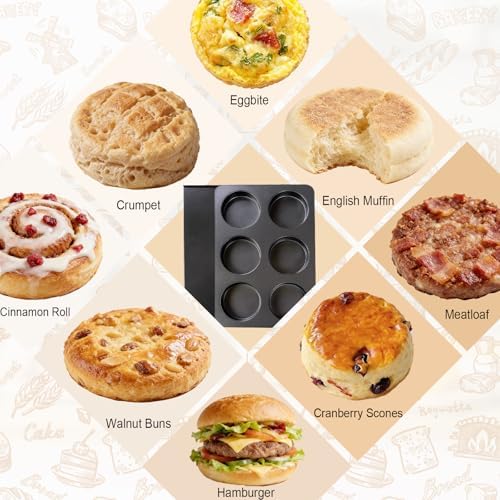 2 Pcs Muffin Top Pan with Lid, 3.6 Inch Non-Stick 6 Cup Straight Muffin Pan Cupcake Pan, Hamburger Bun Pan for Baking Egg Sandwich Frittata Cinnamon Roll