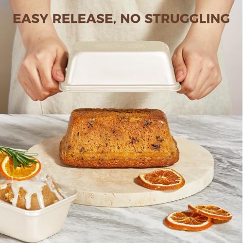 HONGBAKE 3 Pack Nonstick Mini Loaf Pans, 6 x 3.3 x 2 Inch Small Bread Pans for Homemade Bread, Tiny Banana Baking Tins with Diamond Texture, Non-toxic Mini Meatloaf Pans Set, Creamy