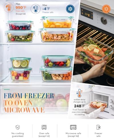 8-Pack Borosilicate Glass Food Storage Containers with Airtight Lids – Microwave, Oven, Freezer Safe, Leak-Proof, BPA-Free – Meal Prep, Baking & Gift Set