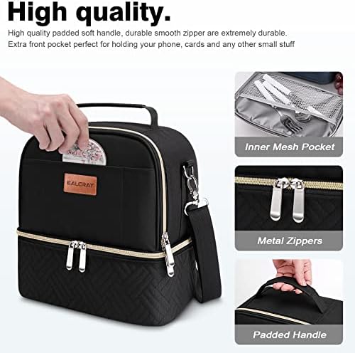 BALORAY Lunch Bag for Women Men Adult Lunch Box (Black with Strap),L