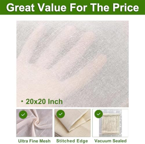 25 Pcs Cheese Cloths, SGS Tested 100% Unbleached Cotton, 20x20 Inch Grade 100 Reusable Cheese Cloth With Ultra-Fine Mesh, Reusable Muslin Cheesecloth for Straining,Juicing,Cooking Turkey, Baking