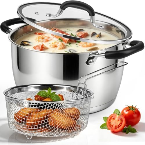 AOSION 6 Quart Deep Fryer Pot with Basket, Stainless Steel Stock Pot