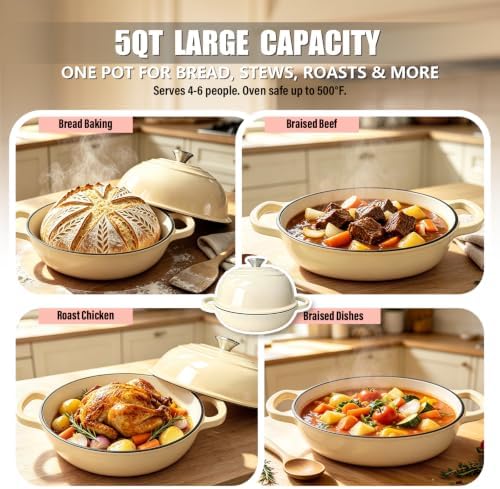 Cast Iron Bread Dutch Oven 6QT Pink Enameled with Lid